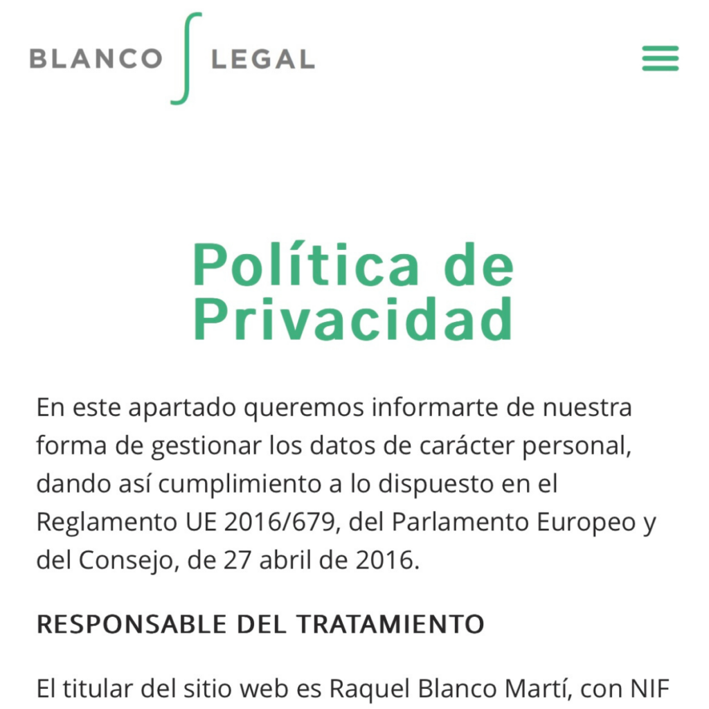 Ejemplo de política de privacidad para cumplir la RGPD